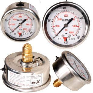 Manometr glicerynowy Ciśnieniomierz Zegar 63mm 400bar 1/4" Tylny TRALE