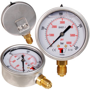 Manometr glicerynowy Ciśnieniomierz Zegar 63mm 400bar 1/4" dolny TRALE
