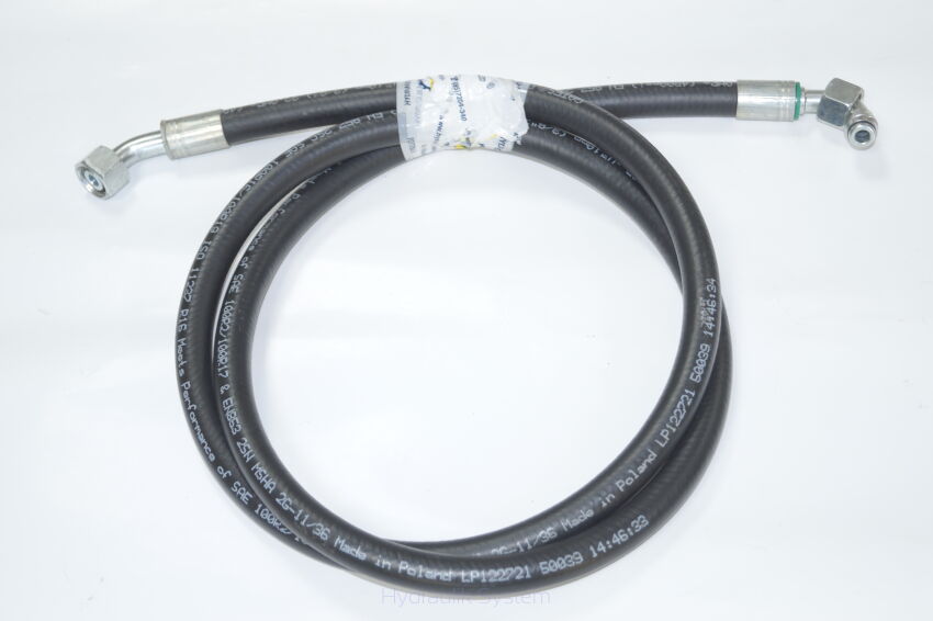 Wąż hydrauliczny dwuoplotowy fi 10 L- 1800 końcówki kątowe 45 i 90 18x1,5